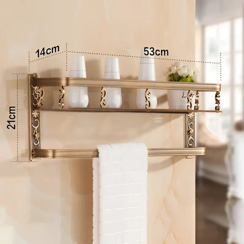 DecorBites™ Aluminum Bathroom Corner Shelf - 40cm Length, Antique Finish, Shower Room Basket