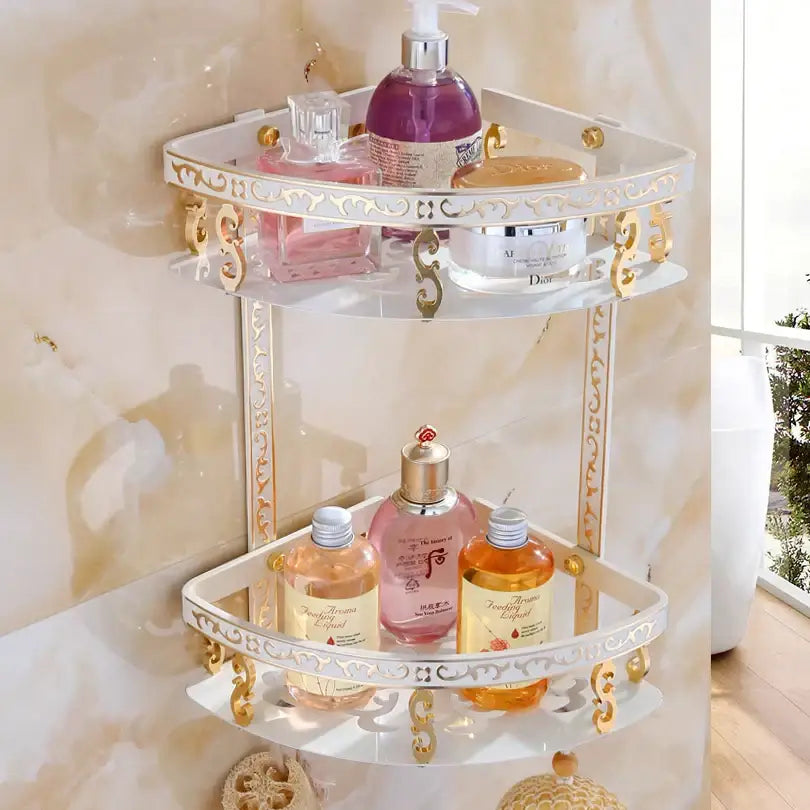 DecorBites™ Aluminum Bathroom Corner Shelf - 40cm Length, Antique Finish, Shower Room Basket