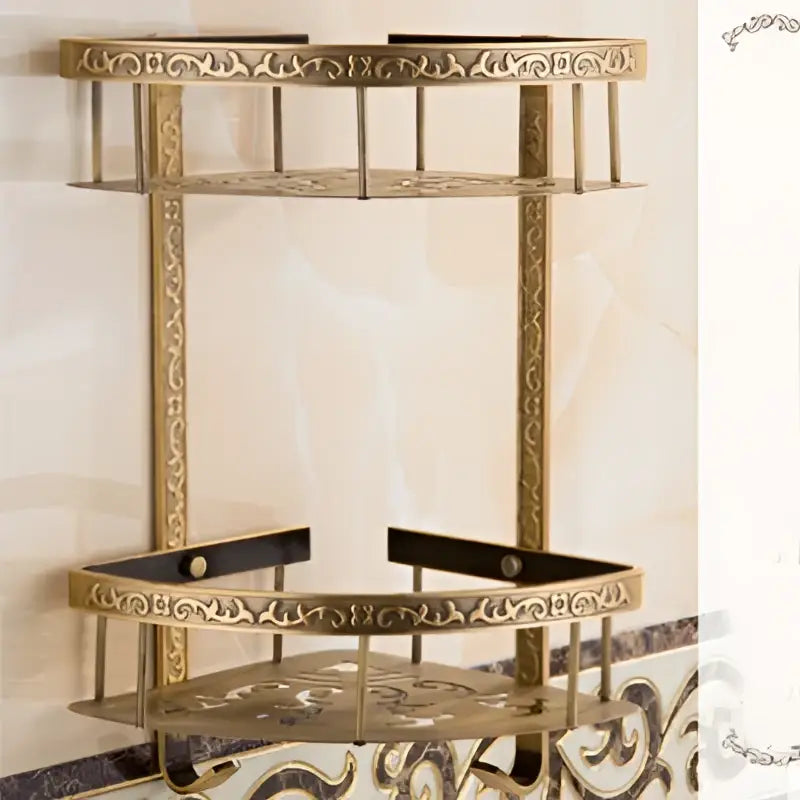 DecorBites™ Aluminum Bathroom Corner Shelf - 40cm Length, Antique Finish, Shower Room Basket