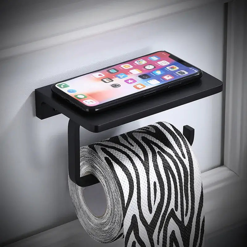 DecorBites™ Aluminum Bathroom Paper Holder with Phone Holder and Wall Mount