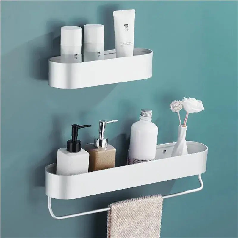 DecorBites™ Aluminum Bathroom Shelf with Towel Bar for Bath/Shower Organization