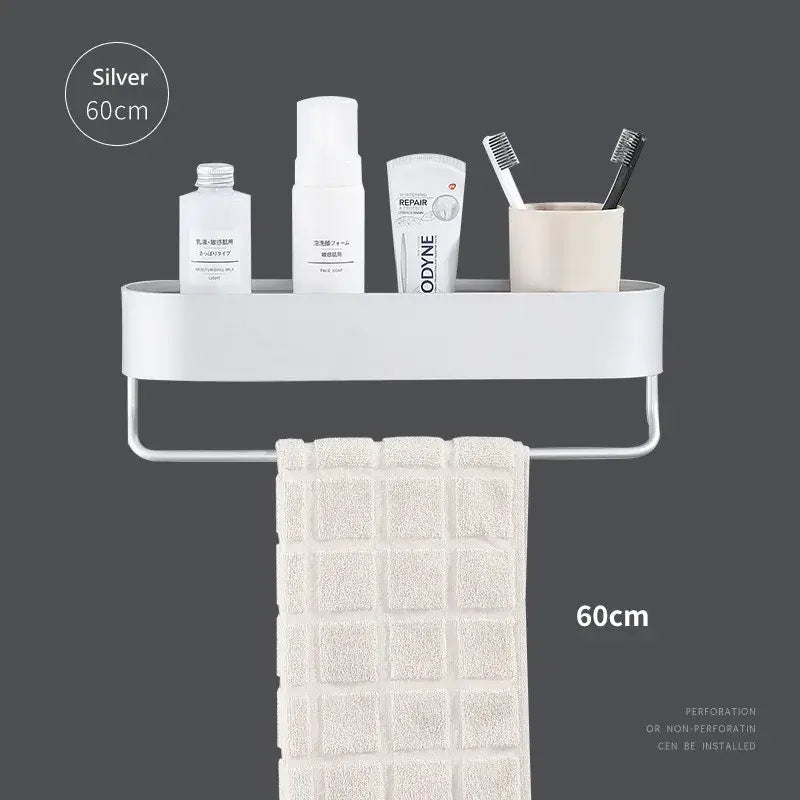 DecorBites™ Aluminum Bathroom Shelf with Towel Bar for Bath/Shower Organization