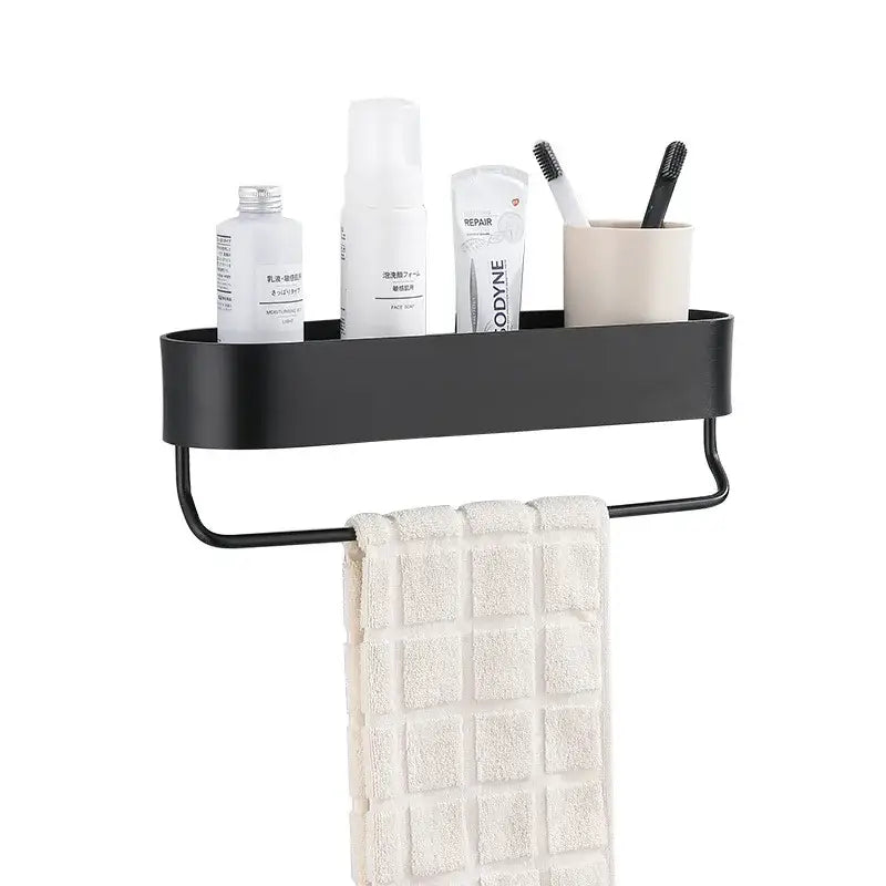 DecorBites™ Aluminum Bathroom Shelf with Towel Bar for Bath/Shower Organization
