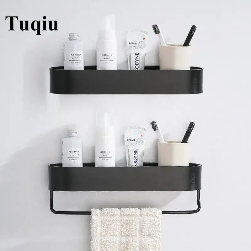 DecorBites™ Aluminum Bathroom Shelf with Towel Bar for Bath/Shower Organization