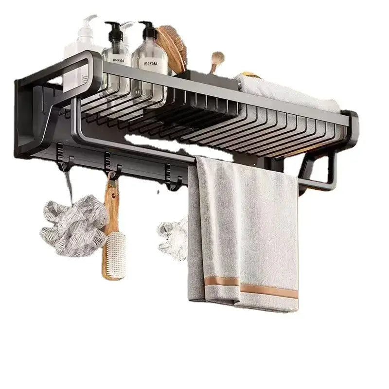 DecorBites™ Aluminum Bathroom Towel Holder with Hook and Storage Basket