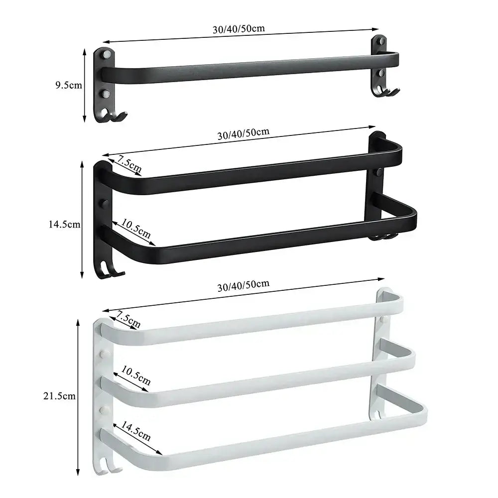 DecorBites™ Aluminum Bathroom Towel Rack with Hook, Wall Mounted Multiple Layer Cloth Hanger