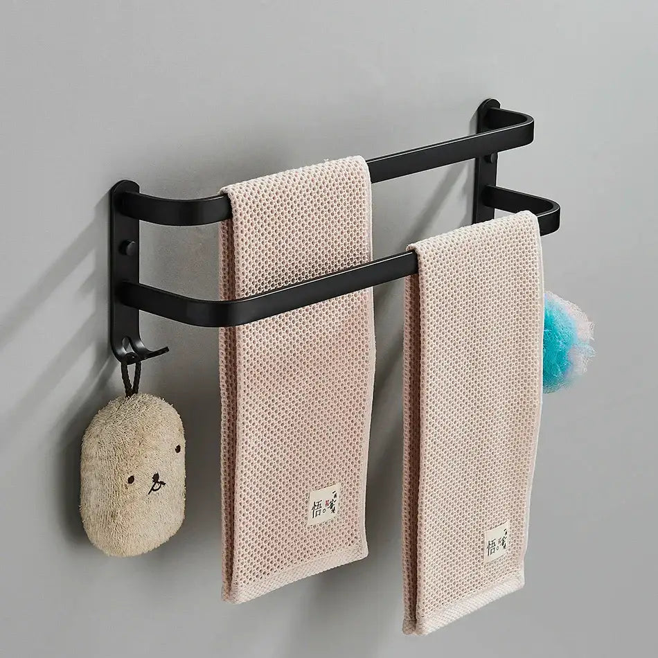DecorBites™ Aluminum Bathroom Towel Rack with Hook, Wall Mounted Multiple Layer Cloth Hanger