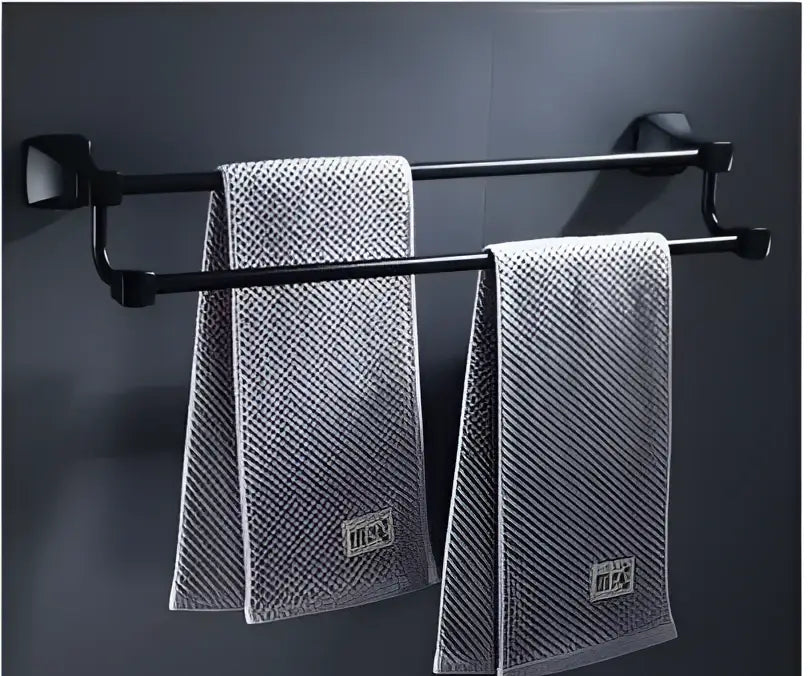 DecorBites™ Aluminum Black Bathroom Hardware Set: Towel Holder, Paper Holder, Corner Shelf, Towel Rack, Toilet Brush Holder