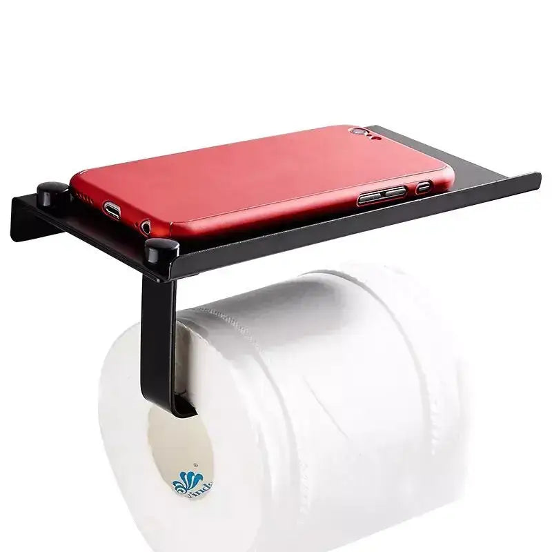 DecorBites™ Aluminum Black Bathroom Hardware Set: Towel Holder, Paper Holder, Corner Shelf, Towel Rack, Toilet Brush Holder