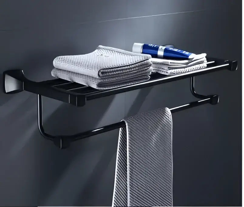 DecorBites™ Aluminum Black Bathroom Hardware Set: Towel Holder, Paper Holder, Corner Shelf, Towel Rack, Toilet Brush Holder