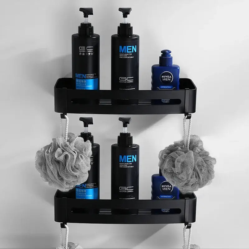 DecorBites™ Aluminum Black Bathroom Hardware Set: Towel Holder, Paper Holder, Corner Shelf, Towel Rack, Toilet Brush Holder