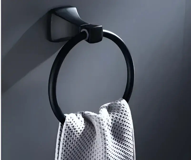DecorBites™ Aluminum Black Bathroom Hardware Set: Towel Holder, Paper Holder, Corner Shelf, Towel Rack, Toilet Brush Holder