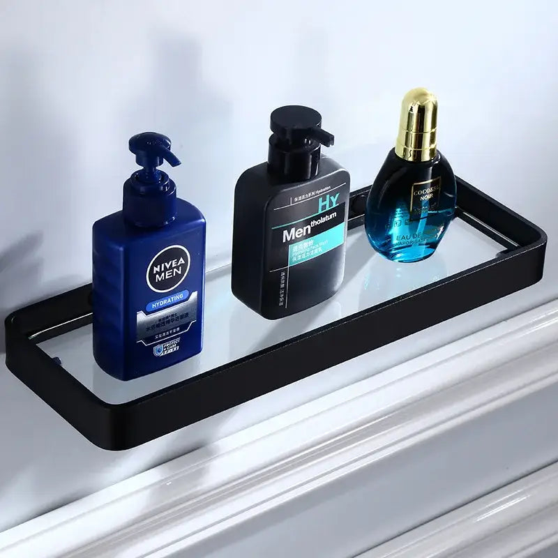 DecorBites™ Aluminum Black Bathroom Hardware Set: Towel Holder, Paper Holder, Corner Shelf, Towel Rack, Toilet Brush Holder