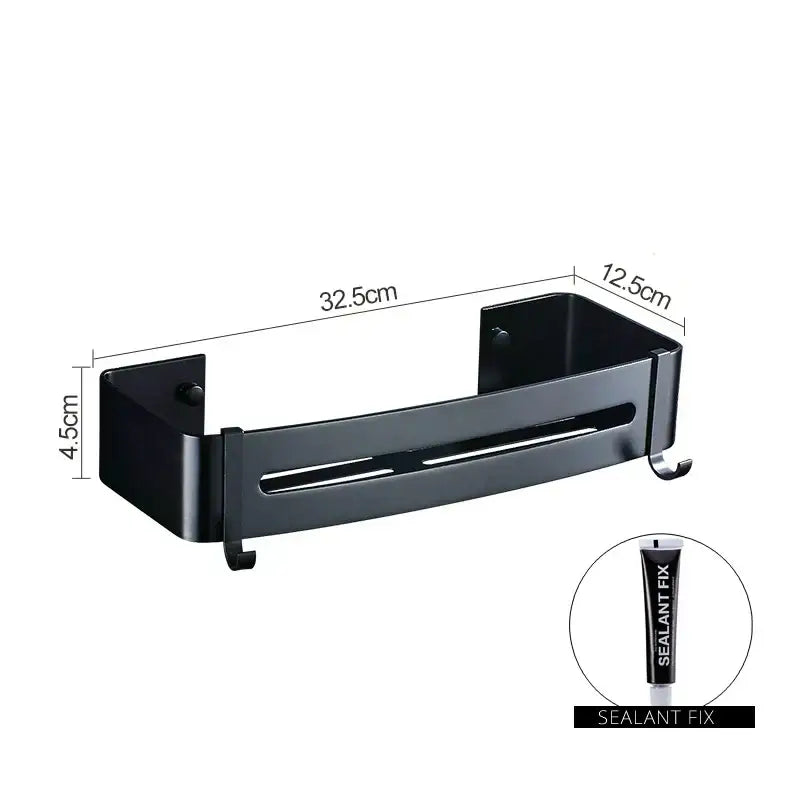 DecorBites™ Aluminum Black Corner Basket Cosmetic Rack for Bathroom and Kitchen Storage