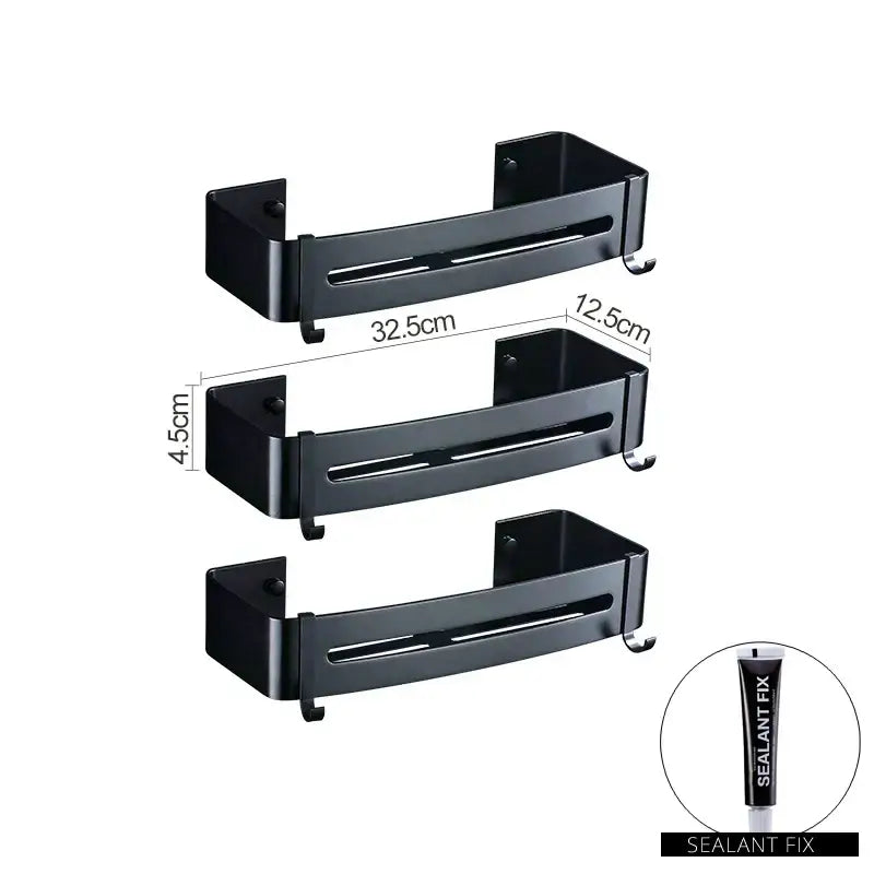 DecorBites™ Aluminum Black Corner Basket Cosmetic Rack for Bathroom and Kitchen Storage