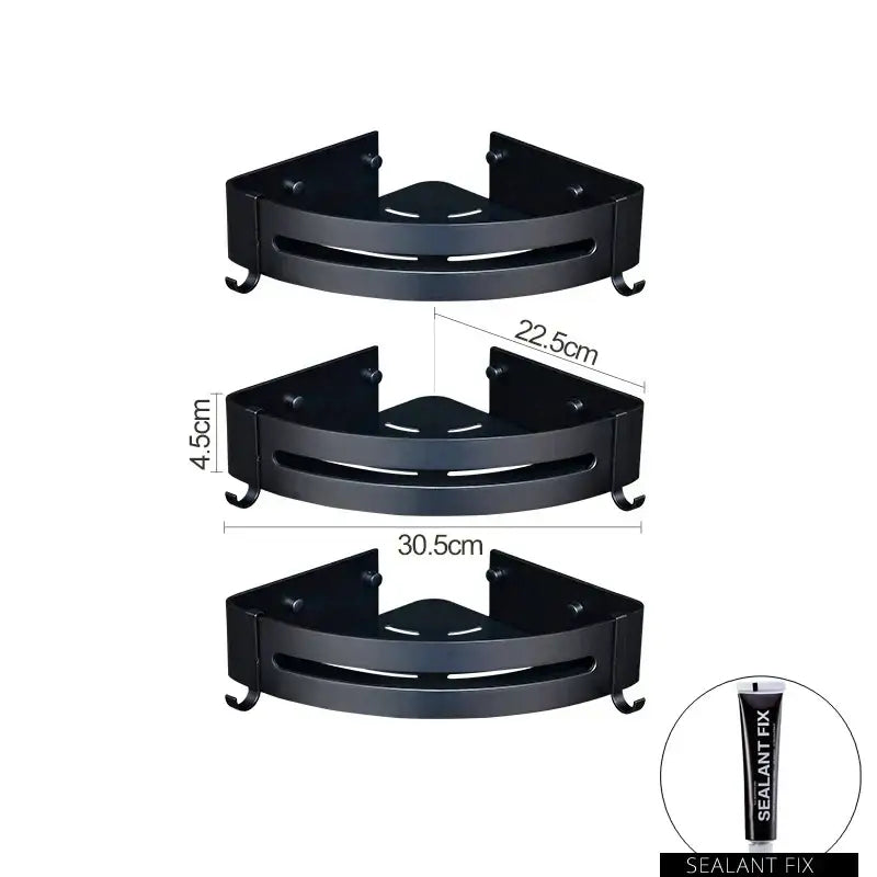 DecorBites™ Aluminum Black Corner Basket Cosmetic Rack for Bathroom and Kitchen Storage