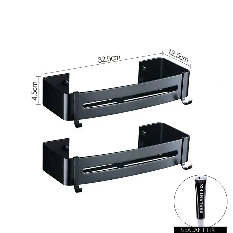 DecorBites™ Aluminum Black Corner Basket Cosmetic Rack for Bathroom and Kitchen Storage