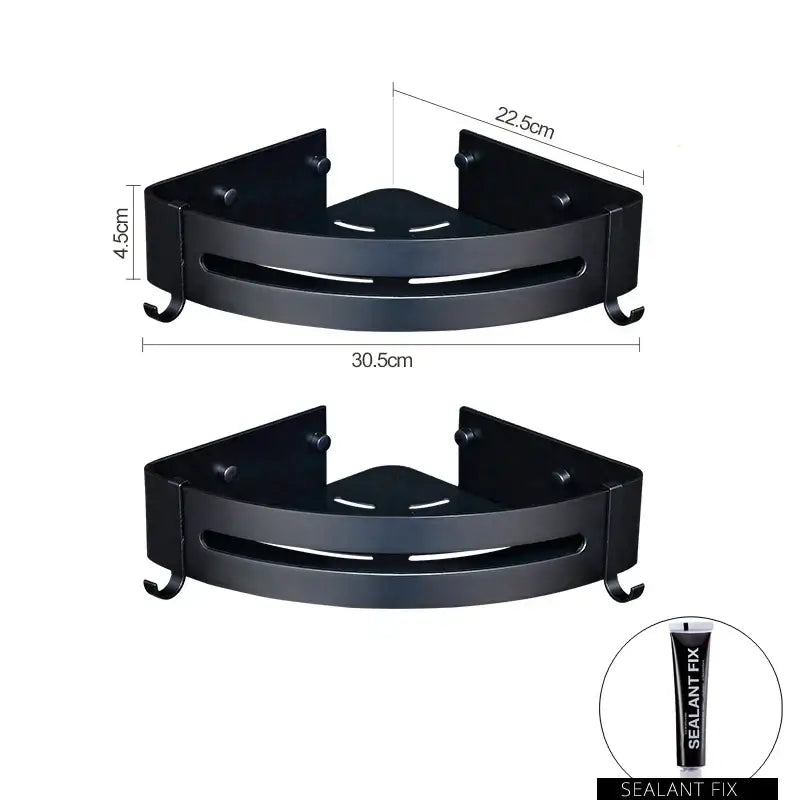 DecorBites™ Aluminum Black Corner Basket Cosmetic Rack for Bathroom and Kitchen Storage