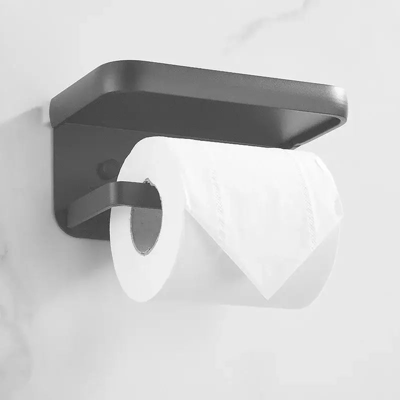 DecorBites™ Aluminum Black Tissue Holder with Phone Shelf - Toilet Paper Rack