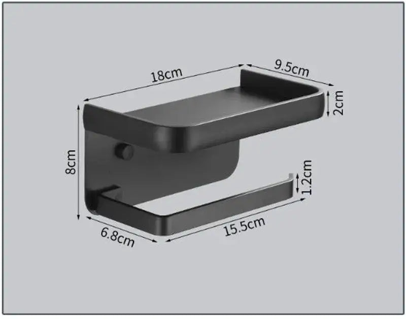 DecorBites™ Aluminum Black Tissue Holder with Phone Shelf - Toilet Paper Rack