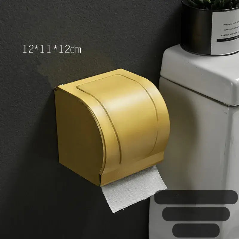 DecorBites™ Aluminum Brushed Gold Toilet Paper Holder Rack Tissue Box - Bathroom Roll Storage
