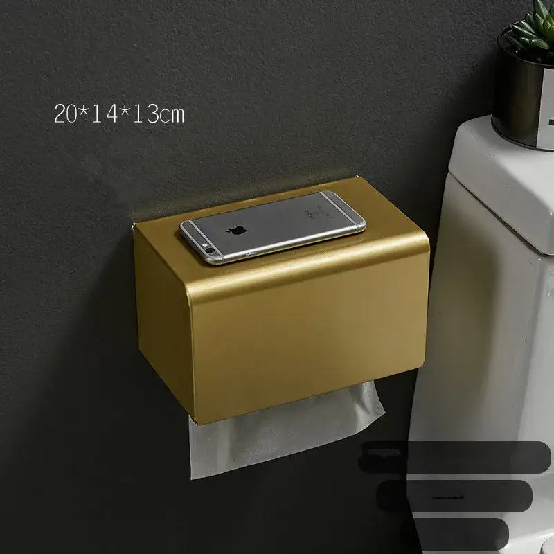 DecorBites™ Aluminum Brushed Gold Toilet Paper Holder Rack Tissue Box - Bathroom Roll Storage
