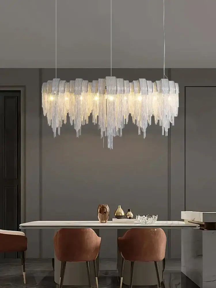 DecorBites™ Aluminum Chain Pendant Lights Postmodern Tassel Hanging Lamp for Dining Table