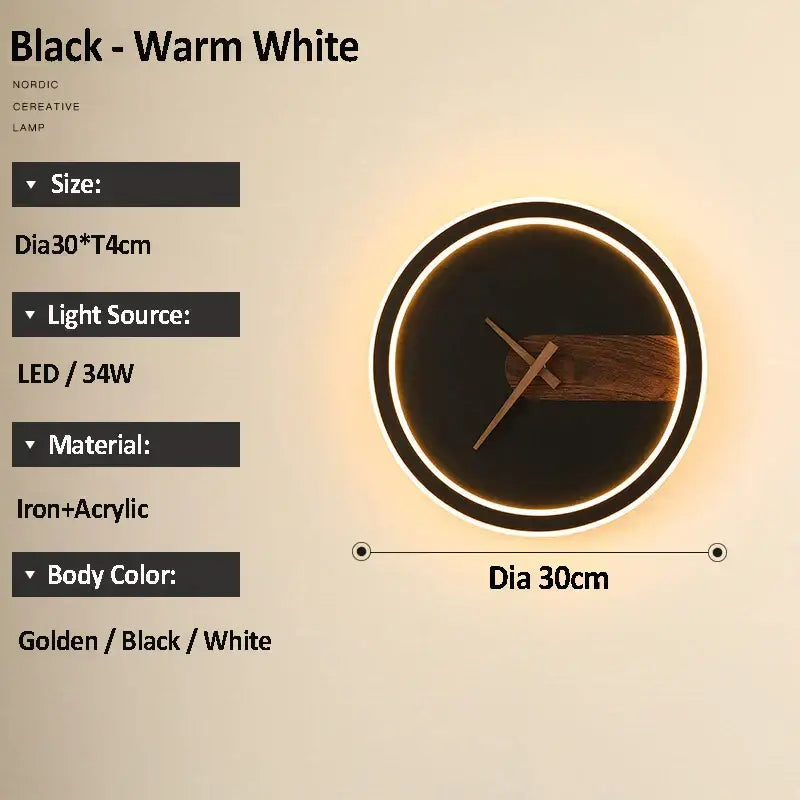 DecorBites™ Aluminum Clock Wall Lamp - Modern Led Sconce Light for Home, Hotel & Aisle