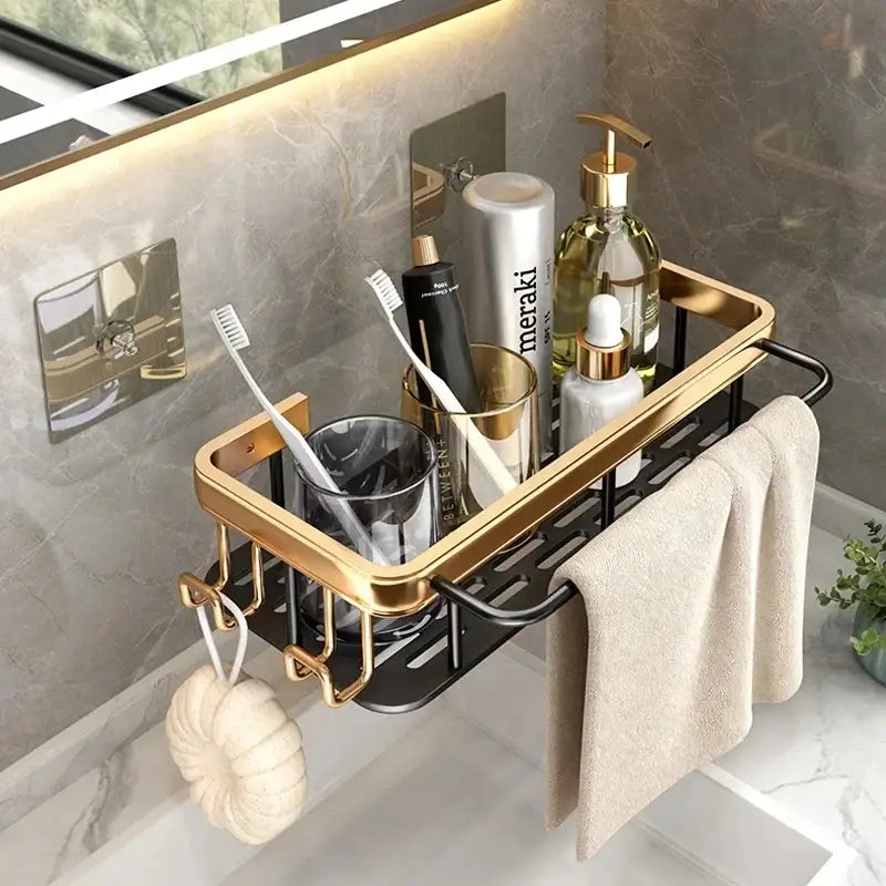 رف زاوية للحمام من الألومنيوم DecorBites™ مع حامل مناشف