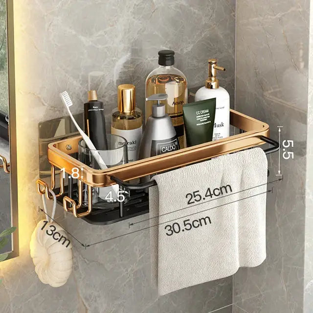 رف زاوية للحمام من الألومنيوم DecorBites™ مع حامل مناشف