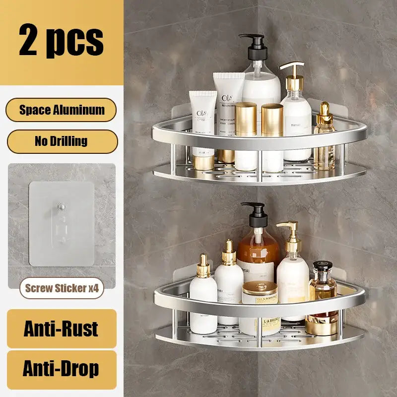 DecorBites™ Aluminum Corner Shelf Organizer for Bathroom and Kitchen Storage
