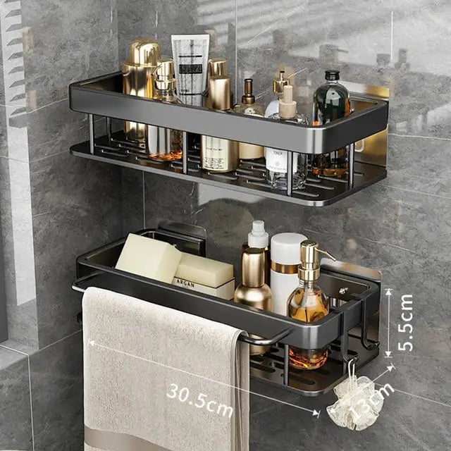 DecorBites™ Aluminum Corner Shelf: Wall Mount Storage Rack for Bathroom & Kitchen Essentials