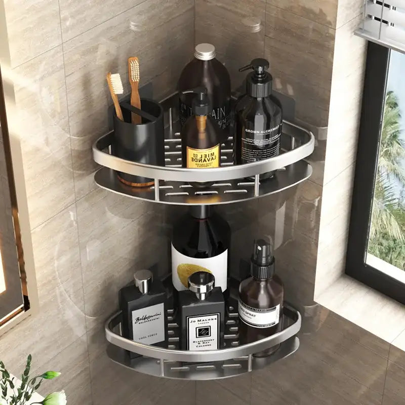 DecorBites™ Aluminum Corner Shower Storage Rack - Punch-free Bathroom Shelf Organizer