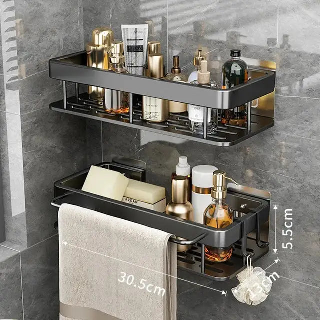 DecorBites™ Aluminum Corner Shower Storage Rack - Punch-free Bathroom Shelf Organizer