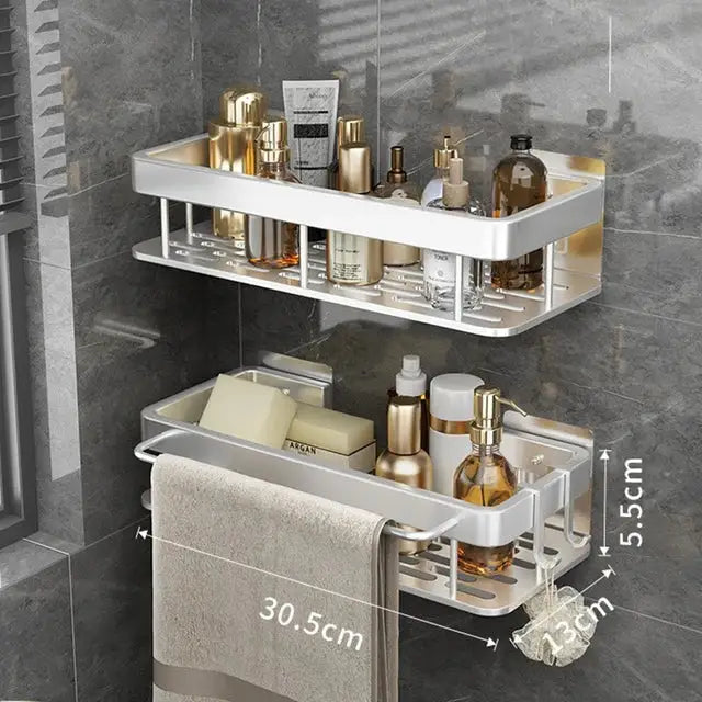 DecorBites™ Aluminum Corner Shower Storage Rack - Punch-free Bathroom Shelf Organizer