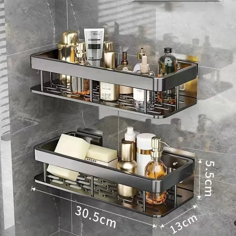 DecorBites™ Aluminum Corner Shower Storage Rack - Punch-free Bathroom Shelf Organizer
