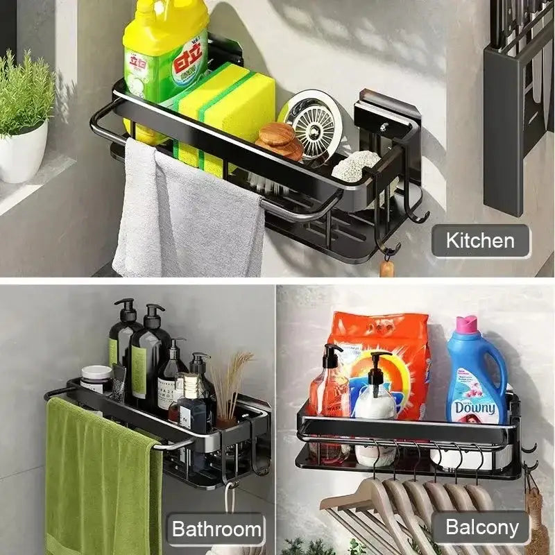 DecorBites™ Aluminum Corner Shower Storage Rack - Punch-free Bathroom Shelf Organizer