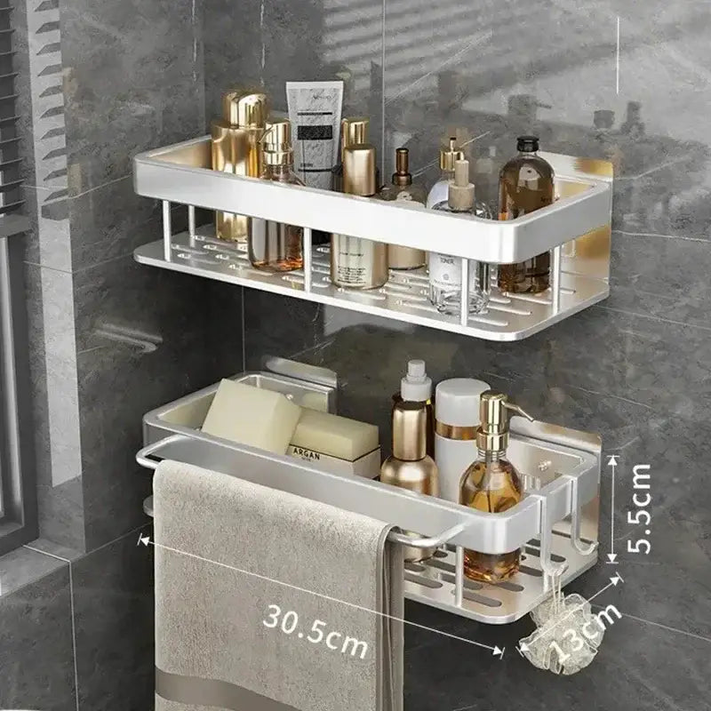 DecorBites™ Aluminum Corner Shower Storage Rack - Punch-free Bathroom Shelf Organizer
