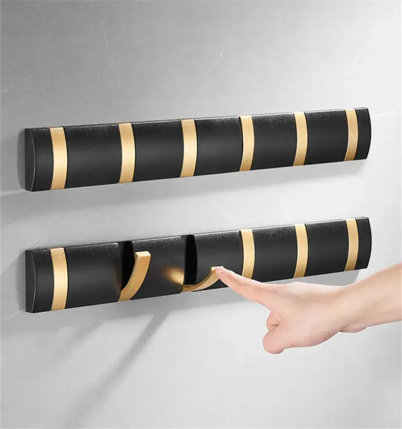 DecorBites™ Aluminum Folding Robe Hook Black Gold Wall Mount Towel Hanger Kitchen Door Hook