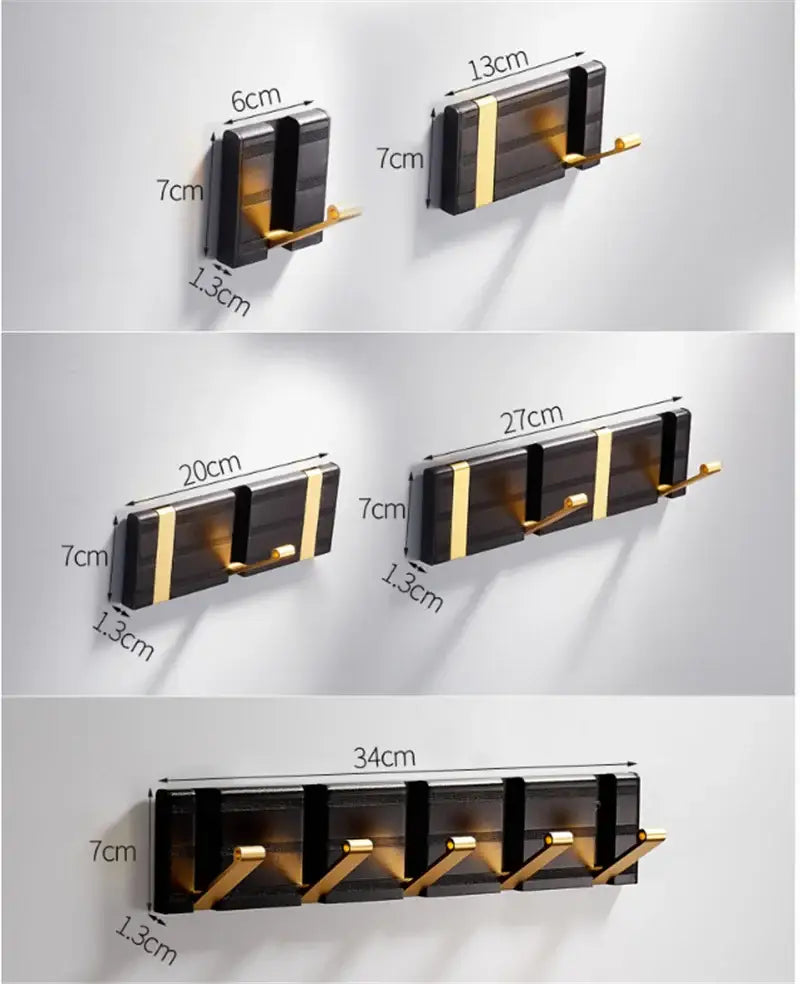DecorBites™ Aluminum Folding Robe Hook Black Gold Wall Mount Towel Hanger Kitchen Door Hook