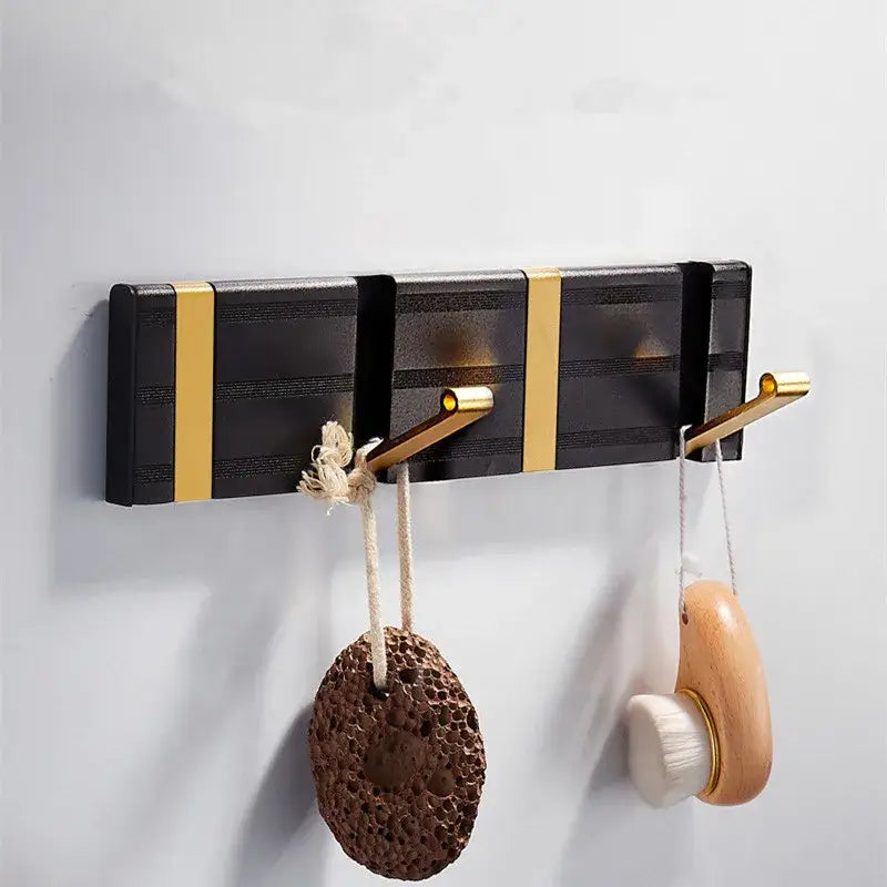 DecorBites™ Aluminum Folding Robe Hook Black Gold Wall Mount Towel Hanger Kitchen Door Hook
