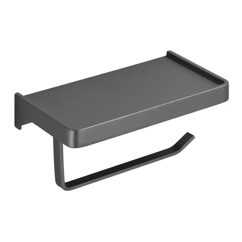 DecorBites™ Aluminum Gray Bathroom Paper Roll Holder with Phone Shelf, Tissue Box Rack