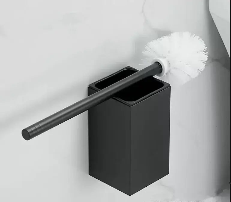 DecorBites™ Aluminum Gray/White Toilet Brush Holder Set