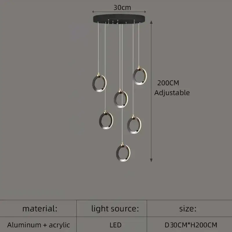 DecorBites™ Aluminum LED Chandelier Crystal Round Hanging Lamps Luxury Staircase Lighting Fixtures
