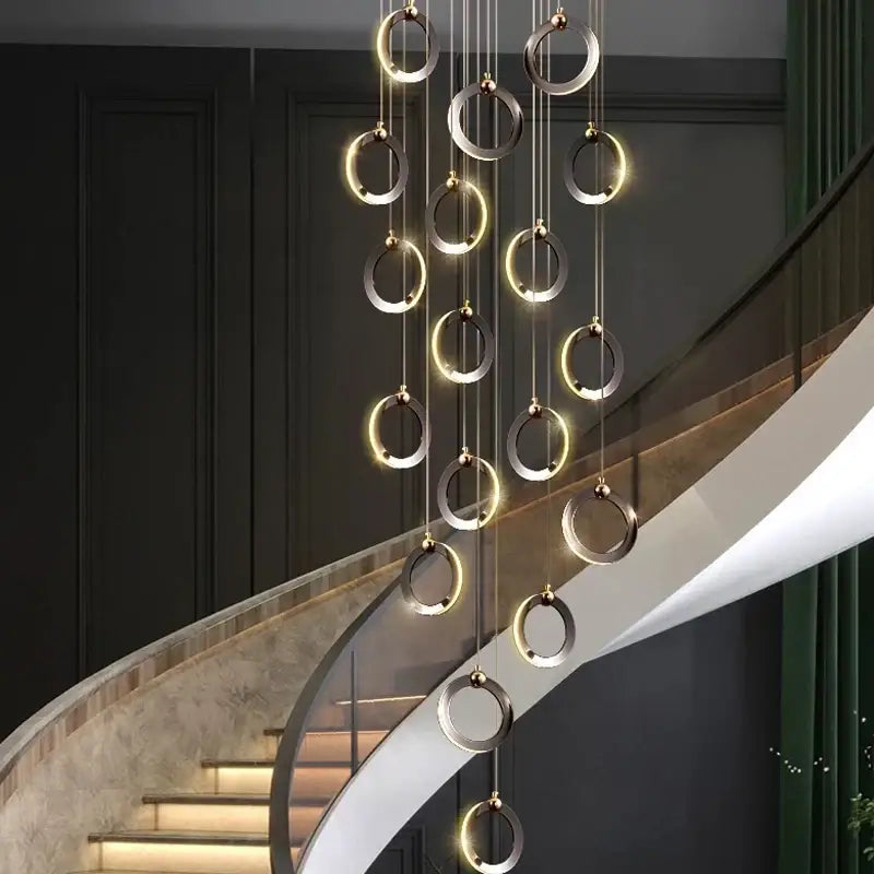 DecorBites™ Aluminum LED Chandelier Crystal Round Hanging Lamps Luxury Staircase Lighting Fixtures