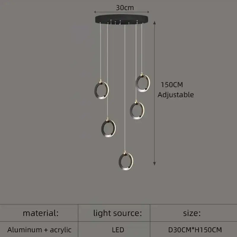 DecorBites™ Aluminum LED Chandelier Crystal Round Hanging Lamps Luxury Staircase Lighting Fixtures