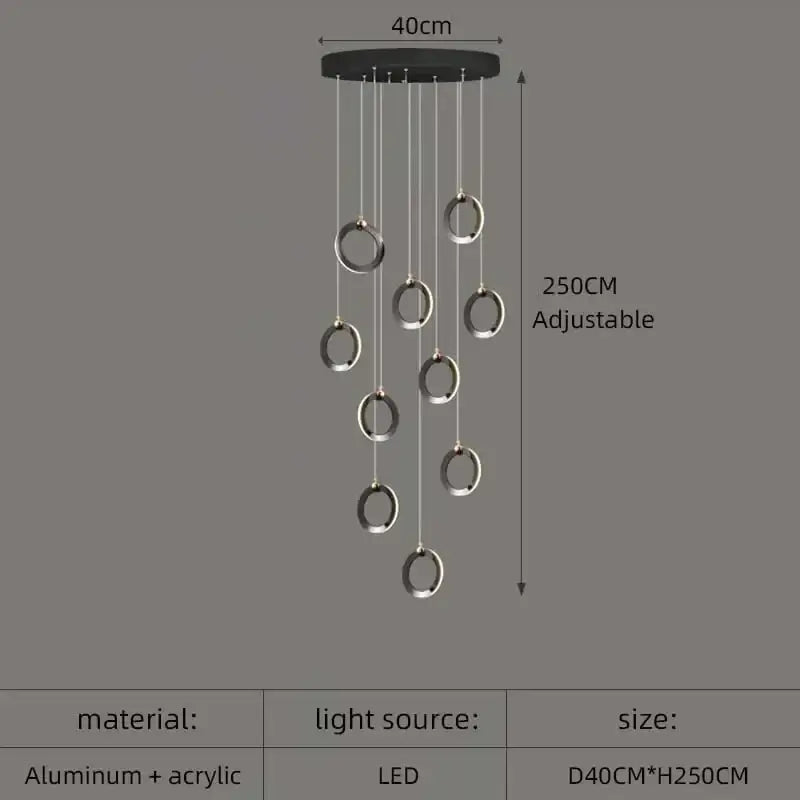 DecorBites™ Aluminum LED Chandelier Crystal Round Hanging Lamps Luxury Staircase Lighting Fixtures