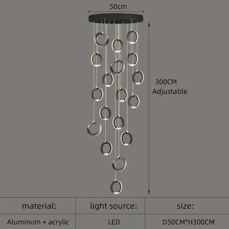DecorBites™ Aluminum LED Chandelier Crystal Round Hanging Lamps Luxury Staircase Lighting Fixtures