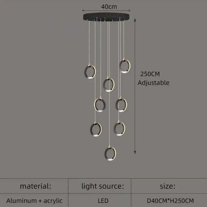 DecorBites™ Aluminum LED Chandelier Crystal Round Hanging Lamps Luxury Staircase Lighting Fixtures