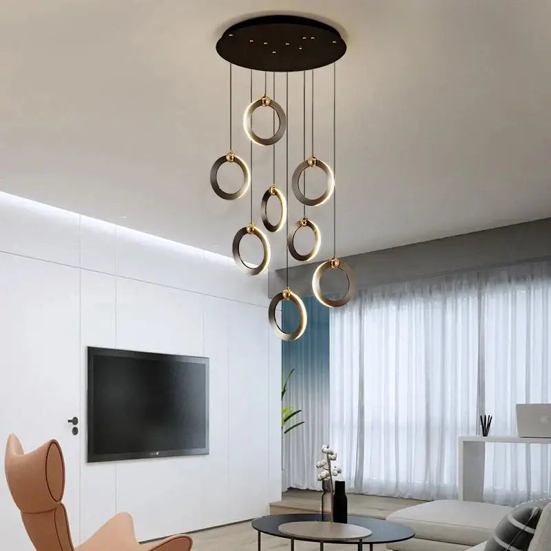 DecorBites™ Aluminum LED Chandelier Crystal Round Hanging Lamps Luxury Staircase Lighting Fixtures
